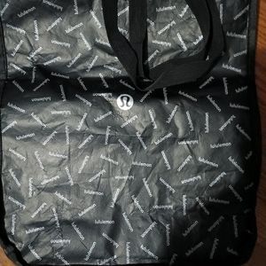 Lululemon Black w/White writing Reusable Shopping Bag with Button Closure